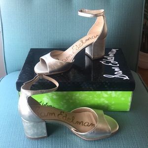 SAM EDELMAN Susie Light Gold Leather Block Heel